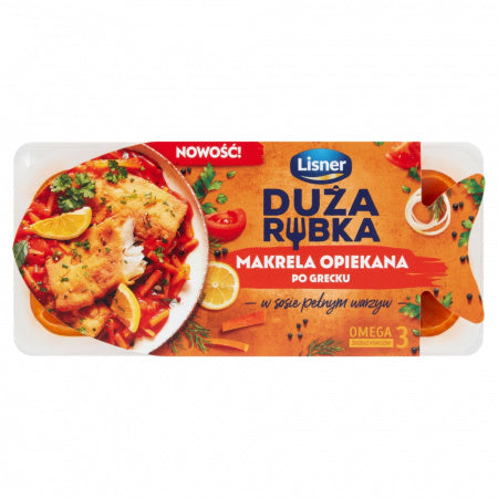 Duża Rybka Makrela opiekana po grecku w sosie pełnym warzyw 200g Lisner